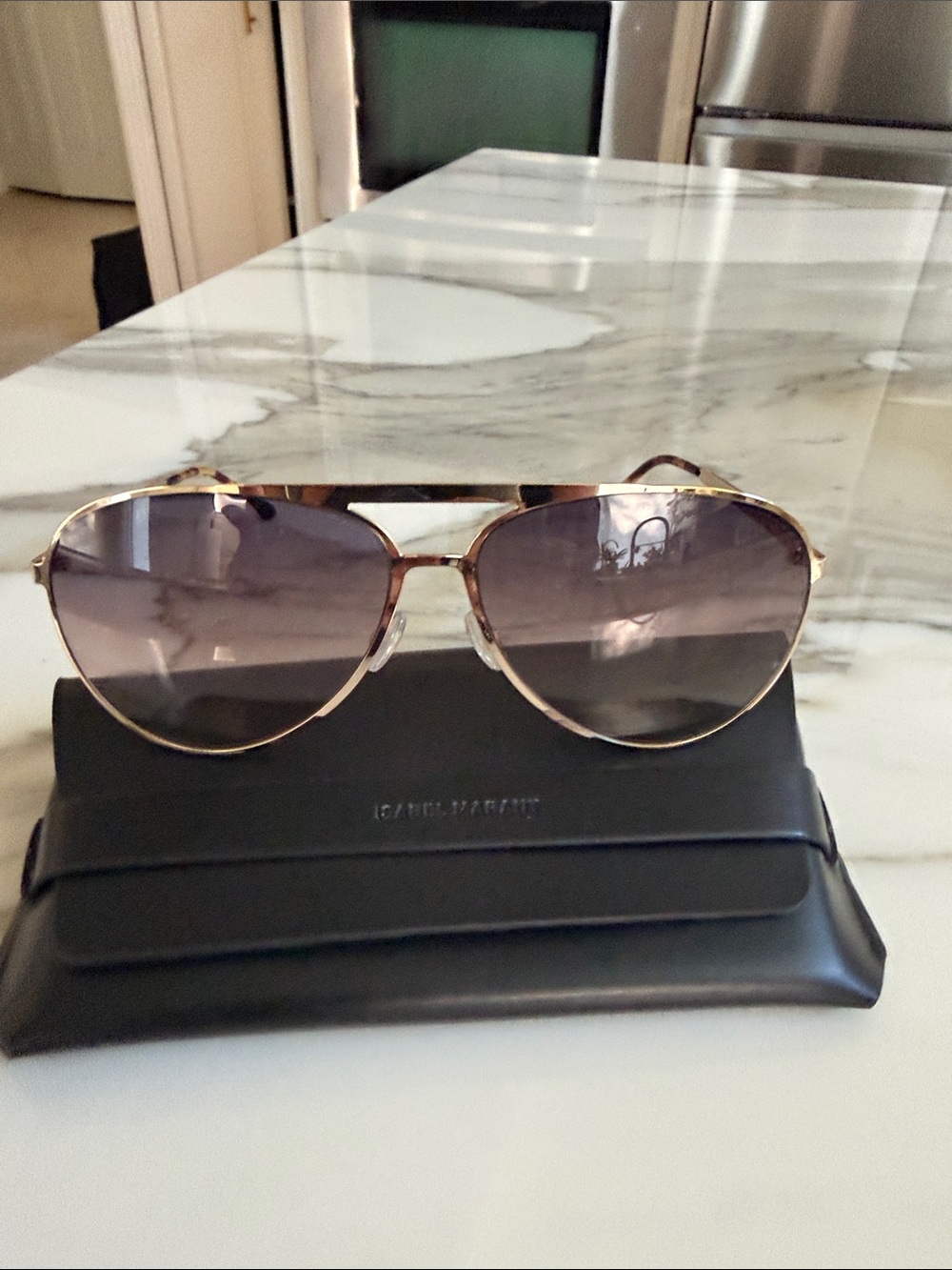 NEW Isabel Marant Gradient Aviator Sunglasses - Gold and Purple & new case